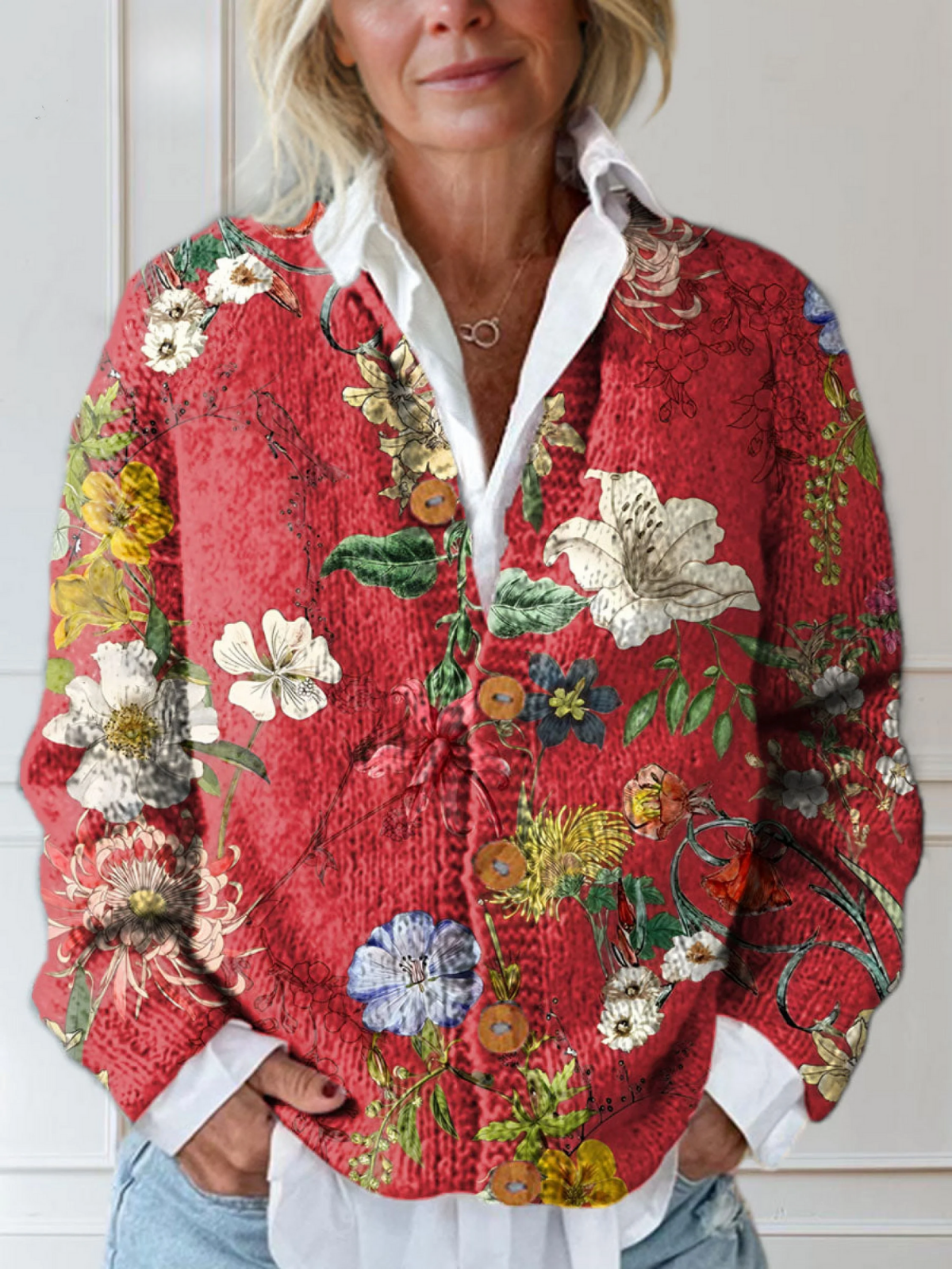 Vintage Floral Art Print Women's Button-Up Cardigan Sweater