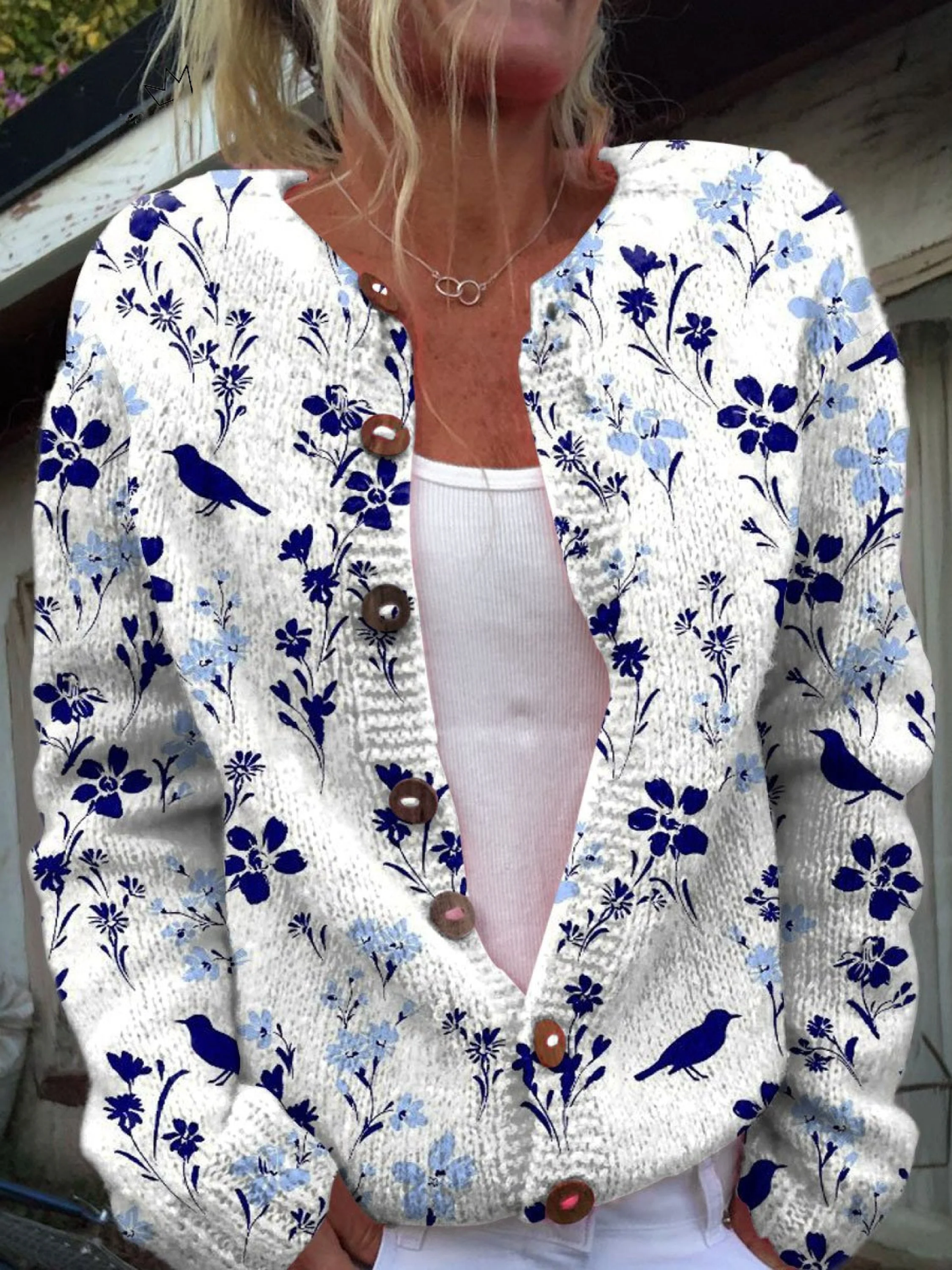 Retro Floral Art Print | Button Cardigan Sweater